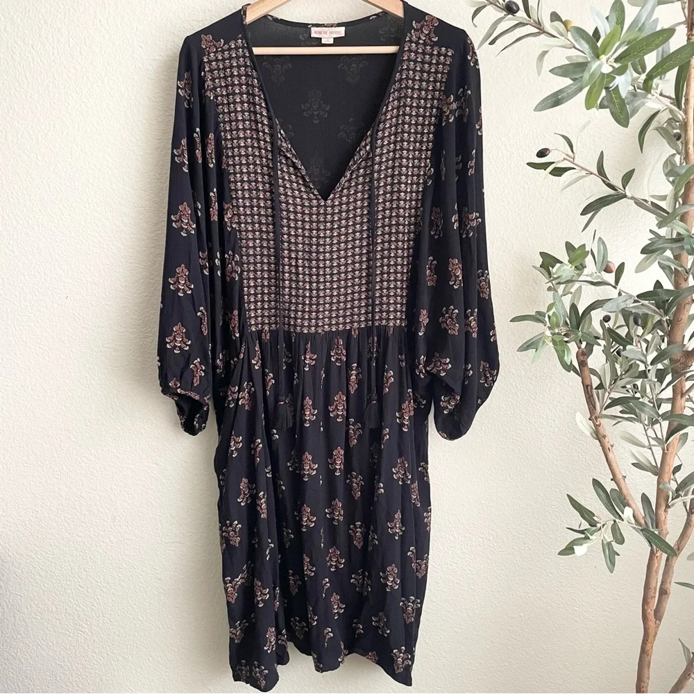 Knox Rose Women's Bishop 3/4 Sleeve A-Line Dress Black Size 1X - Picture 3 of 8